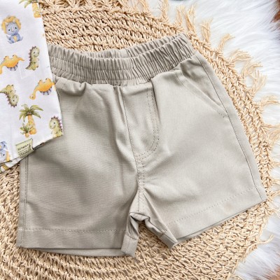 Conj. Camisa Dino Baby e Bermuda em Sarja - Off White e Areia